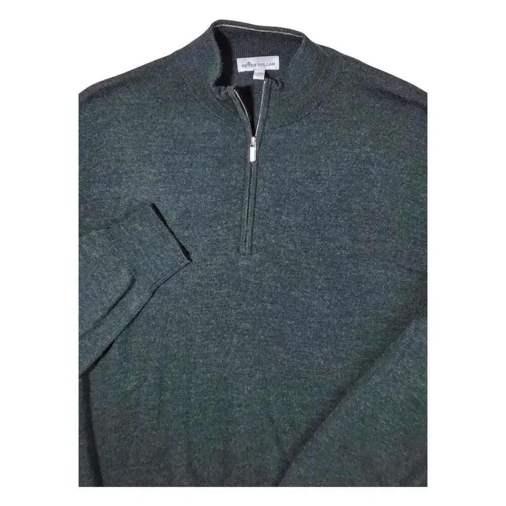 Peter Millar Autumn Crest Sweater Quarter Zip Merino Wool Sz L Forest Green